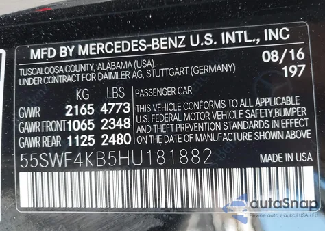 2017 Mercedes-Benz C 300 4Matic from USA, damaged, VIN 55SWF4KB5HU181882